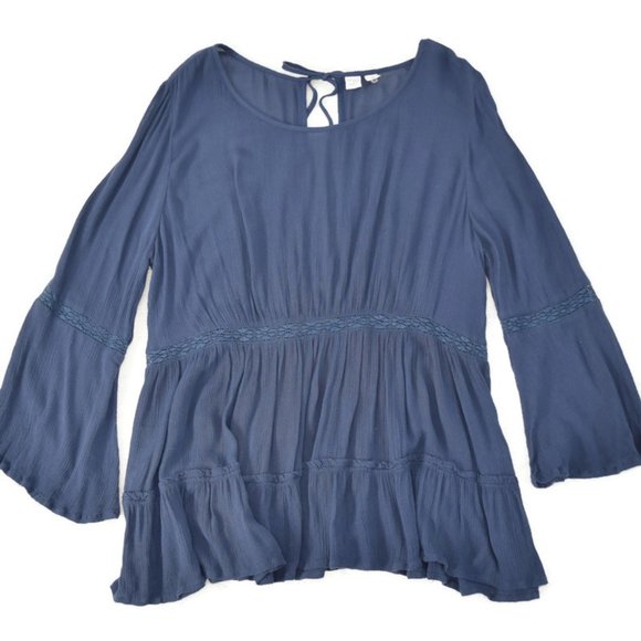 Melrose and Market Boho Lace Tunic Blouse Open Back Cutout  Keyhole Shirt M - Picture 1 of 13